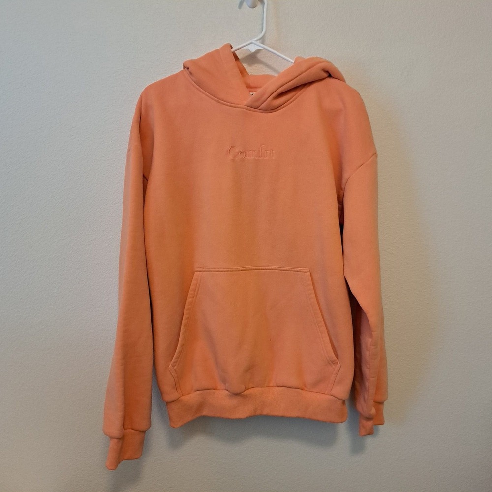 Comfrt Signature Hoodie Peach Orange Oversized Fleece Pullover Sweatshirt Medium